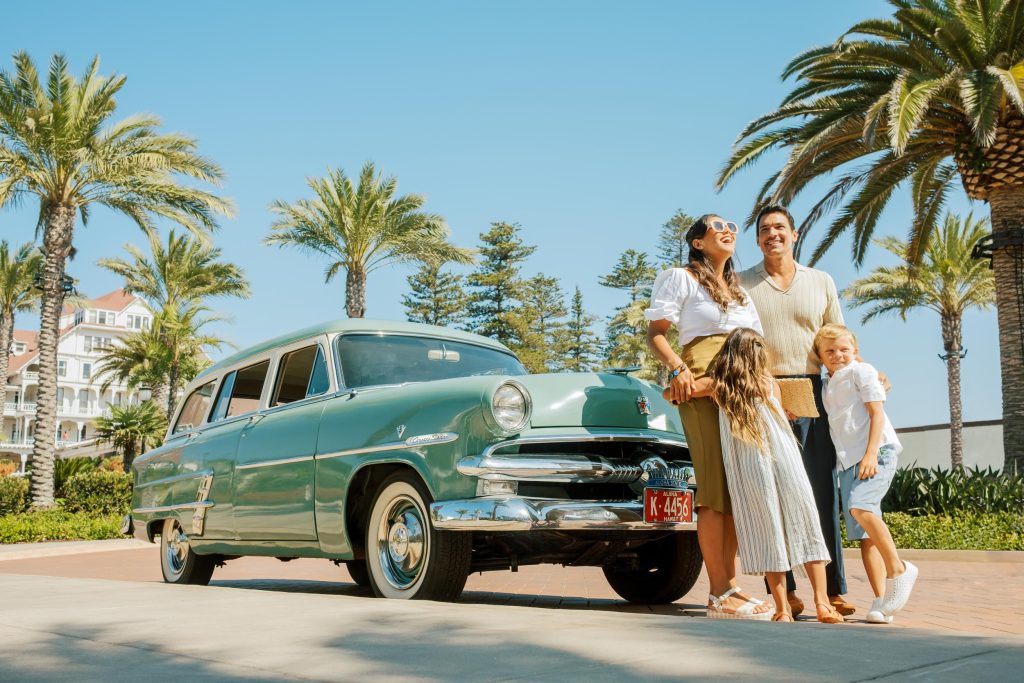 A young family with a vintage car - Hotel Photography - Shore House at the Del